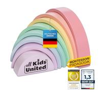 all Kids United Arc-en-Ciel Compact en Bois, Pont en Arc en Briques idéal pour Les déplacements, Tour d'empilage Jouets éducatifs en Briques de Bois 8 éléments (Compact)