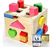 all Kids United Cube à emboîter en bois - Jouet éducatif - Puzzle - Boîte de jeu pour bébé et enfant - Jouet en bois pour entrainer la motricité - Favorise la reconnaissance des formes et la