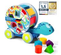 all Kids United® Jouets en Bois Tortue avec Cubes de Construction en Bois ; Jouets à Tirer, Jouets pour Enfants Cube de tri Train en Bois Jouets éducatifs