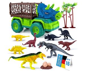 all Kids United Kit de jeu dinosaure, camion avec figurine dinosaure, tapis de jeu, accessoires et camion militaire avec cage animale, jouet d'aventure pour enfants (set dinosaure avec camion)
