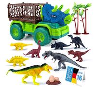 all Kids United® Kit Dinosaure 16 Pièces - Camion, Figurines & Tapis de Jeu | Set complet avec camion militaire, cage animale, 8 figurines dino, 2 arbres et nid d'œufs - dès 3 ans