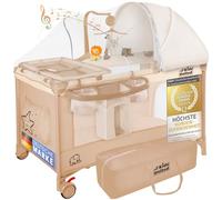 all Kids United® Lit de Voyage pour Bébé - Babycenter Lit de Voyage pour Enfant avec Matelas, Matelas à Langer, Jeu Musical et Mobile (Beige)