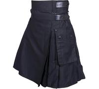All Kilts Sports Kilt Utilitaire Homme Noir avec Sangles en Cuir Véritable - 100% Coton, Style Militaire, Poches Cargo (42" (107 cm))