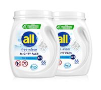 All Mighty Pacs with Stainlifters free clear Laundry Detergent, Free Clear for Sensitive Skin, 66 Count - (lot de 2)