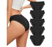 ALL OF SHE Lot de 5 sous-vêtements en Coton Caleçons Femmes Slip Brésilien Dentelle Coton Culotte Noire-S