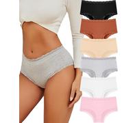 ALL OF SHE Lot de 6 Culotte Femme Coton Slip brésilien Culotte Dentelle Sexy Taille Mi-Haute Respirantes Lot Multipack S