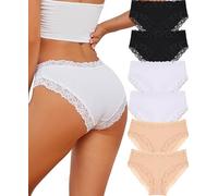 ALL OF SHE Lot de 6 sous-vêtements en Coton Caleçons Femmes Slip Dentelle Culotte Soft Hipster Sexy Panties Underwear Women Multipack S-2XL