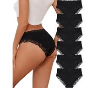 ALL OF SHE Lot de 6 sous-vêtements en Coton Caleçons Femmes Slip Dentelle Culotte Soft Hipster Sexy Panties Underwear Women Multipack S-2XL,Black*6,L