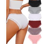 ALL OF SHE Lot de 6 sous-vêtements en Coton Caleçons Femmes Slip Dentelle Culotte Soft Hipster Sexy Panties Underwear Women Multipack S-2XL