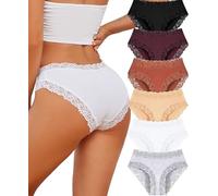 ALL OF SHE sous-vêtements Femme Coton Dentelle Slips Coton Hipster Femmes Soft Brazilian Panties Pack de 6