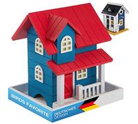 all Pets United® Mangeoire à Oiseaux en Bois à Suspendre - Style Maison | Cabane mangeoire oiseaux sauvages jardin - toit amovible, gouttières couvertes, corde incluse