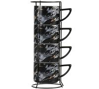 All-Pie Lot de 4 tasses à cappuccino empilables en céramique avec support de tasses - 210 ml (noir)