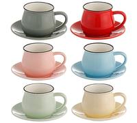 All-Pie Tasses et soucoupes à expresso en céramique, ensemble de 6, 108 ml / 3,65 oz