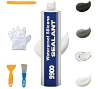 All-Purpose Structural Sealant 9900, Waterproof Adhesive with 5-Piece Tool Kit (Scrapers & Gloves), Strong Bonding Sealer for Roof Bathroom Tile Repair (White)