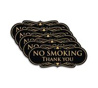 All Quality Lot de 5 panneaux muraux ou de porte avec inscription « No Smoking Thank You » - Faciles à installer - Idéal pour les restaurants, les hôtels et Airbnb - Noir/doré