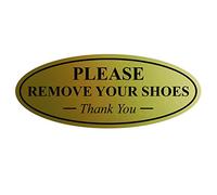 All Quality Ovale Veuillez Retirer Vos Chaussures Thank You Sign, Plastique, Brushed Gold, 2" x 5" - Small