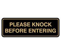 All Quality Tous Les Standard de qualité Veuillez Knock Avant d'ENTRER dans des Signes 2-3/4" x 7" - Medium Noir/doré