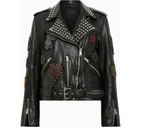 All Saints AllSaints Black College Black Relaxed Fit Studded Leather Biker Jacket