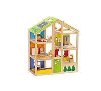 Hape All Seasons Kids Dollhouse Dollhouse by Winning Award 3 Story Dolls House Toy with Furnishings, Movable Stairs and Reversible Season Theme G