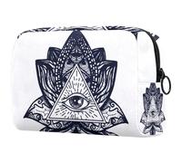 All Seeing Eye Triangle in Lotus Trousse à cosmétiques pour femme, trousse de toilette de voyage, grande pochette de maquillage pratique avec fermeture éclair, multicolore, 18.5x7.5x13cm/7.3x3x5.1in,