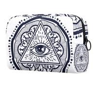 All Seeing Eye Triangle Mandala Trousse à cosmétiques pour femme Trousse de toilette de voyage Grande pochette de maquillage pratique avec fermeture éclair, multicolore, 18.5x7.5x13cm/7.3x3x5.1in,