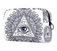 All Seeing Eye Triangle Mandala Trousse à cosmétiques pour femme Trousse de toilette de voyage Grande pochette de maquillage pratique avec fermeture éclair, multicolore, 18.5x7.5x13cm/7.3x3x5.1in,