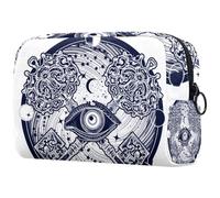 All Seeing Eye with Moon Stars Trousse à cosmétiques pour femme, trousse de toilette de voyage, grande pochette de maquillage pratique avec fermeture éclair, multicolore, 18.5x7.5x13cm/7.3x3x5.1in,