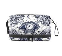 All Seeing Eye with Moon Stars Trousse de maquillage double couche pour femmes et filles, trousse de toilette de voyage, trousse de maquillage, pochette de rangement pratique avec compartiment à