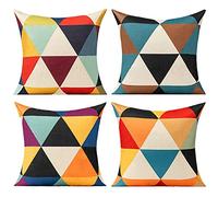 All Smiles Cojines - Lot de 4 Housses de Coussin décoratives Modernes et colorées pour extérieur, terrasse, décoration d'automne, terrasse, Porche, Maison, Salon, Triangle géométrique, Orange, Jaune
