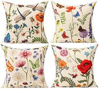 All Smiles Lot de 4 Housses de Coussin décoratives pour terrasse, extérieur, Jardin, Ferme, Meubles d'extérieur, Banc, Chaise, 66 x 66 cm
