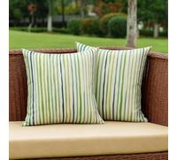 All Smiles Spring Outdoor Throw Pillow Covers 18x18 Set of 2 Green Sunbrella Decorative Cushion Cases Porch Decor for Patio Bench Garden Furnitures Couch Sofa,Sage Green Lines Stripes