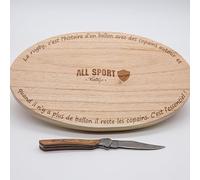ALL SPORT VINTAGE - Planche Apéro Rugby des Copains - Livrée avec Son Couteau - Bois De Hêtre. Marque Française.