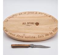 ALL SPORT VINTAGE - Planche Apéro Rugby - Livrée avec Son Couteau - Bois De Hêtre. Marque française.