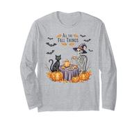 All The Fall Things Squelette de sorcière Motif Chat d'automne Citrouille Manche Longue