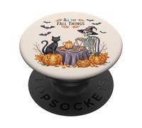 All The Fall Things Squelette de sorcière Motif Chat d'automne Citrouille PopSockets PopGrip Adhésif