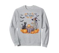 All The Fall Things Squelette de sorcière Motif Chat d'automne Citrouille Sweatshirt