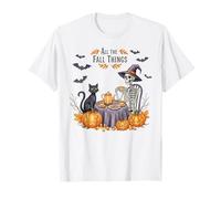 All The Fall Things Squelette de sorcière Motif Chat d'automne Citrouille T-Shirt