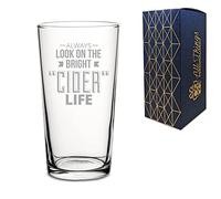 All Things Personalised Verre Pint Personnalisé Gravé 0,5 L - Verre à Bière avec Message “Always Look on the Bright Cider Life” - Cadeau Anniversaire, Fête des Pères - Coffret Cadeau Inclus