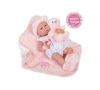 Berenguer - All-Vinyl La Newborn Doll in White Onesie/Pink Bear Theme. REAL GIRL!