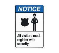 All Visitors Must Register With Security Warning Signs, Visitor Security Metal Signs for Business Home Outdoor Indoor Road Yard Garage Street Wall Safety Attention Custom Decor 20,3 x 30,5 cm