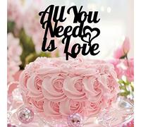 All You Need Is Love Mr and Mrs Décoration de gâteau de fiançailles rustique en acrylique Noir