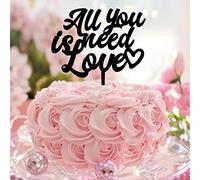 All You Need Is Love Mr and Mrs Décoration de gâteau de fiançailles rustique en acrylique pour couple Noir