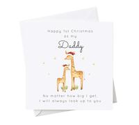 allaboutthebump Carte de Noël « Happy 1st Christmas as my Daddy Giraffe Family », blanc, moderne, minimaliste, motif girafe, 15 x 15 cm, papier cartonné de qualité supérieure, avec enveloppe, vœux de
