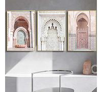 Allah Islamique Mur Art Peinture Maroc Toile Affiche Rose Arc Porte Kasbah Imprime Scandinave Moderne Salon Décor Photo 40x60 cm x 3 Pas de Cadre