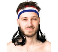ALLAURA Black Mullet Headband Wig | 80s Wig Men Black Mullet Wig Men - One Size (Bandeau inclus)
