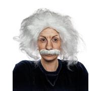 ALLAURA Compatible avec la perruque Albert Einstein - Old Man White Mad Scientist Wig & Moustache - Costume de physicien amusant pour adultes, Halloween, cosplay, look génie, tenue scientifique rétro