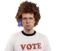 ALLAURA Compatible avec la perruque Napoleon Dynamite - Costume Pedro avec lunettes et cheveux bruns afro Nerd pour adultes - Tenue d'Halloween amusante des années 80, cosplay rétro, fête inspirée du
