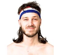 ALLAURA Compatible avec le costume Mullet des années 80 - Perruque marron Mullet avec bandeau pour homme - Taille unique - Cheveux rétro à bascule pour Halloween, fêtes, tenues amusantes, perruque