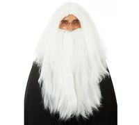 ALLAURA Ensemble perruque longue et barbe de magicien blanc - Idéal pour Merlin, Gandalf le blanc, Dieu, Sorcier et Fantasy Cosplay - Anti-démangeaisons, résistant à la chaleur