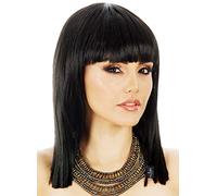 ALLAURA Perruque Cléopâtre Noire Longue Bob Noire - Perruque Droite Noire Bob avec Frange - Perruque Egyptienne Convient Adulte